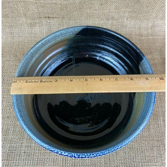Studio Art Pottery Serving Shallow Bowl Drip Glaze Signed Bowman - Picture 8 of 8